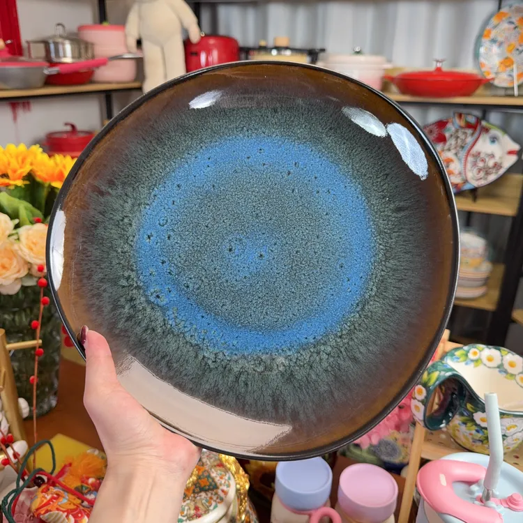 10.5英寸两个装窑变釉餐盘不规则陶瓷西餐牛排盘餐厅意面盘微瑕