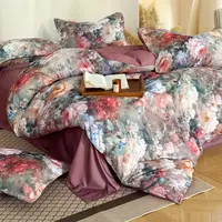秋季新款柏林花事床品套件花卉加厚磨毛水洗棉四件套机洗不易掉色