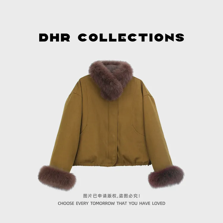 豆豆11【加州派克】真狐狸毛90白鸭绒保暖加厚气质毛领外套-43525DY