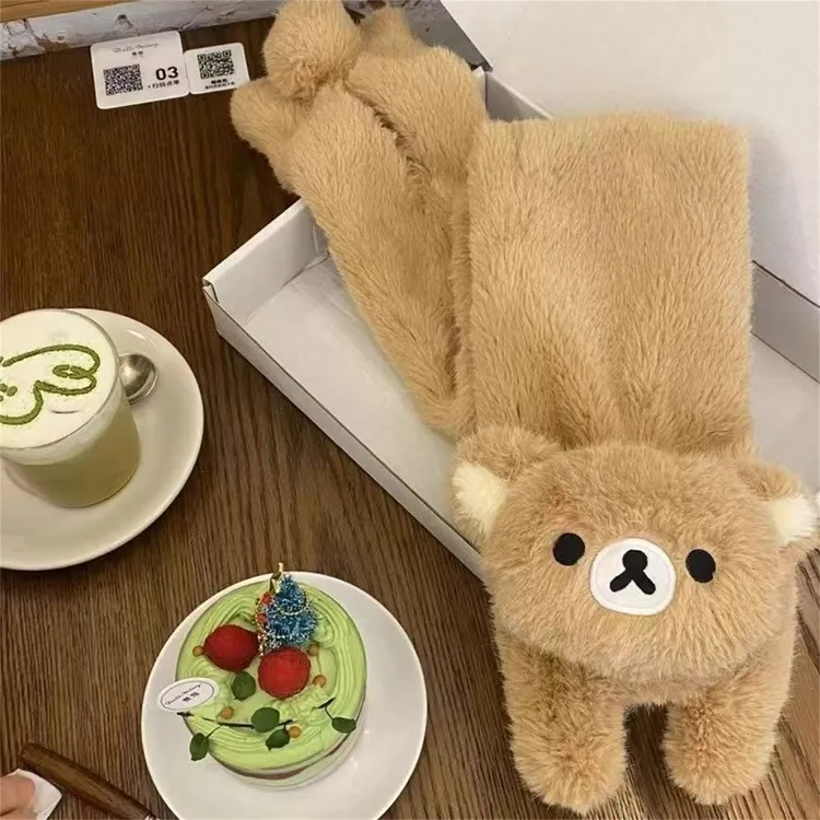 可爱轻松熊毛绒围脖熊哥学生情侣礼物女秋冬毛绒防寒保暖加厚围巾