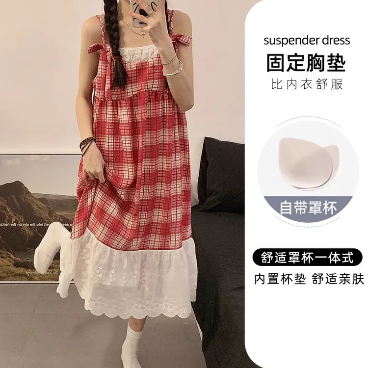 带胸垫吊带睡裙女款夏季提花薄款连衣裙2025新款夏天睡衣家居服
