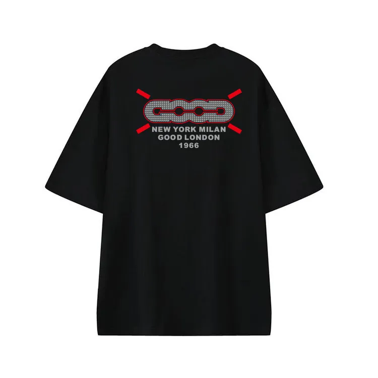 男士网红款GOOD龙鳞拉丝纹轻奢潮牌宽松圆领短袖T恤情侣同款