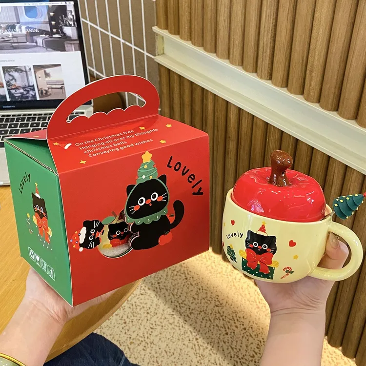 生日圣诞礼物苹果可爱陶瓷马克杯高颜值水杯创意杯子带盖女生闺蜜