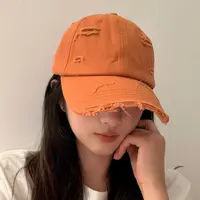 棒球帽女新款春夏季嘻哈百搭软顶弯檐复古个性做旧破洞鸭舌帽