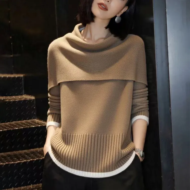 套头毛衣女秋冬慵懒高级感减龄宽松显瘦披肩设计感内搭针织衫上衣