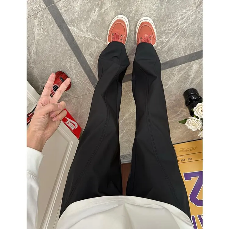美式速干裤子男秋季薄款斜切软壳冲锋裤cleanfit直筒微喇休闲长裤
