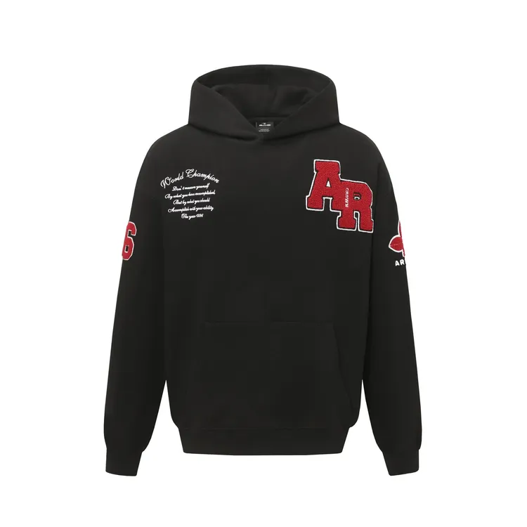 QT25秋美式重磅刺绣连帽卫衣男高街ins潮情侣装宽松国潮帽衫3410