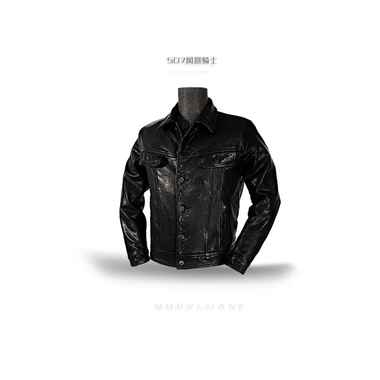 莫臣男装新款植鞣绵羊皮风暴骑士多口袋真皮夹克 P507