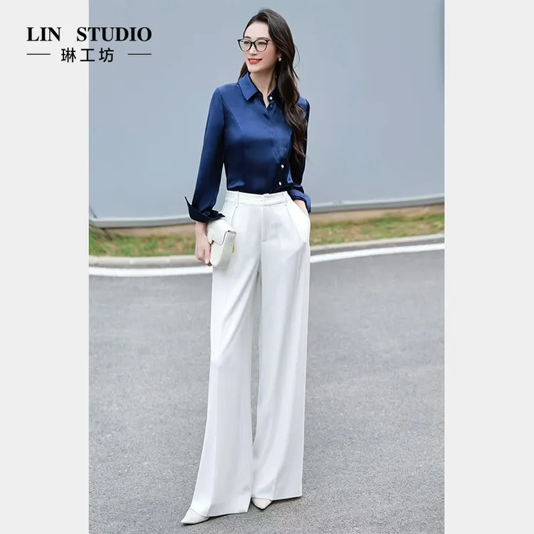 【醋酸】琳工坊“知非”藏蓝色衬衫时尚职场通勤气质唐琳设计师
