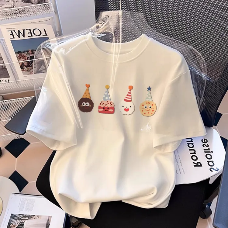 白色儿童短袖t恤纯棉新款中大童女童夏季半袖配套童装上衣体恤衫