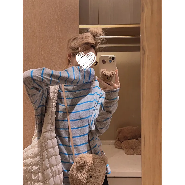 云朵感条纹T/毛绒软fufu有厚度宽松上衣  60508