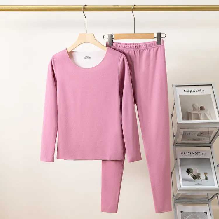 培蒙女士德绒加绒加厚保暖内衣女装冬季自发热无痕秋衣秋裤打底衫