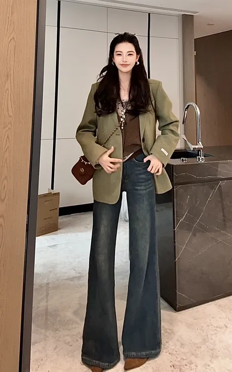 利达 NEW DADADA 高腰直筒裤微弹休闲风牛仔裤复古直筒裤DDM2392