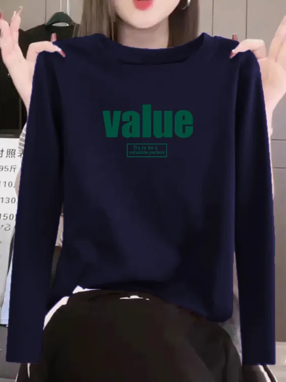 春秋新款美式辣妹体恤内搭正肩显瘦圆领长袖打底女士棉T恤上衣潮
