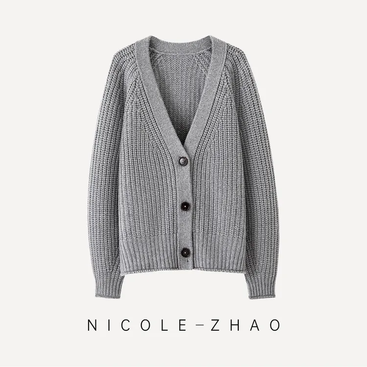 4NWT292【贵姐NICOLE】高端设计师款修身显瘦百搭V领针织开衫