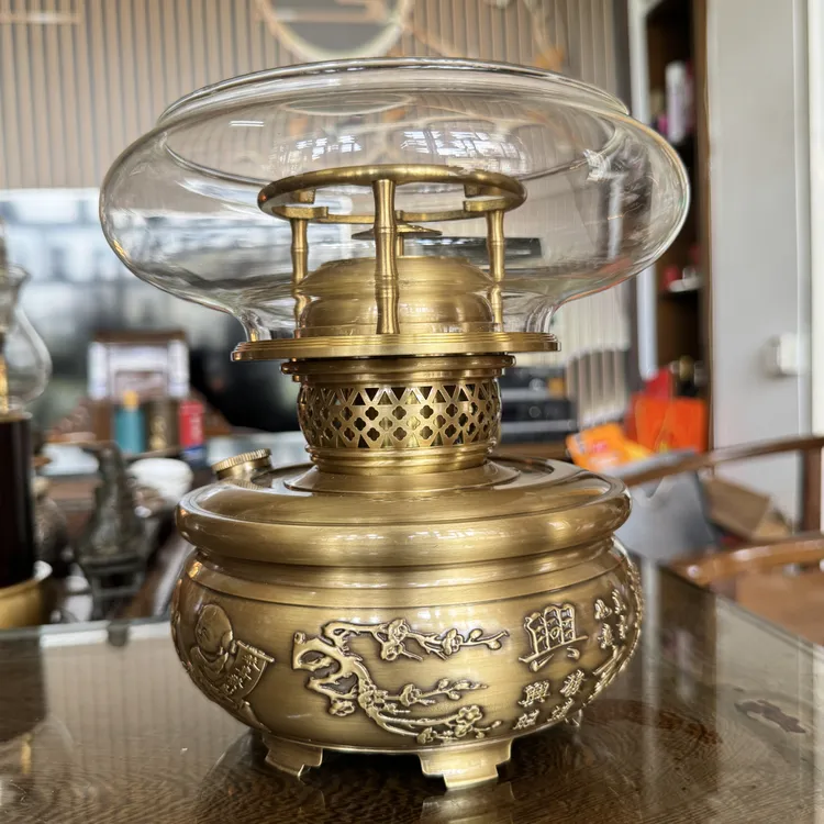 复古中式养生茶灯精雕细镂黄铜空气灯茶炉