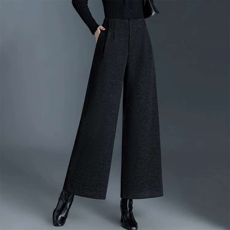 毛呢九分阔腿裤女秋冬季高级感显瘦垂感直筒休闲裤子2025新款加厚