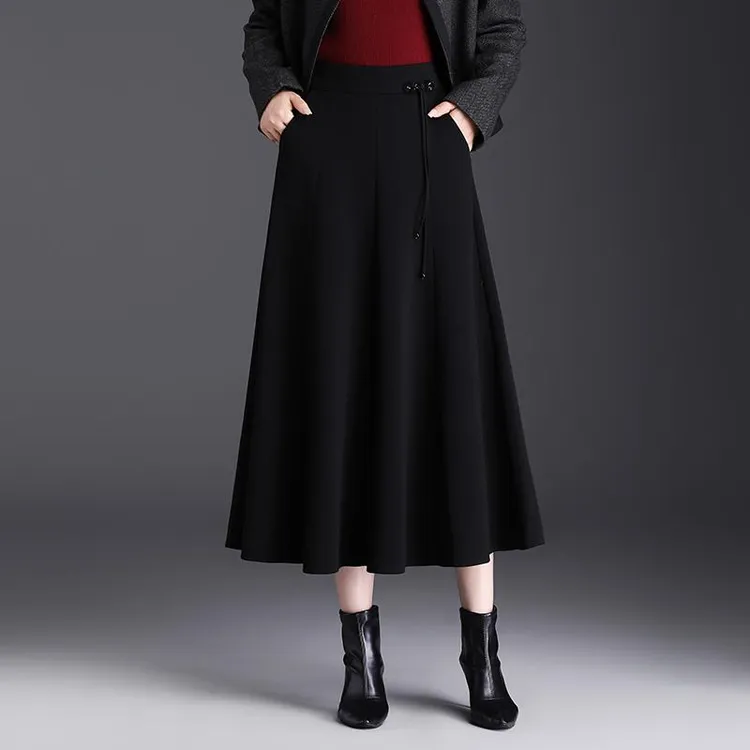 黑色高腰大摆半身裙女秋冬2025新款垂感显瘦a字裙气质通勤中长裙