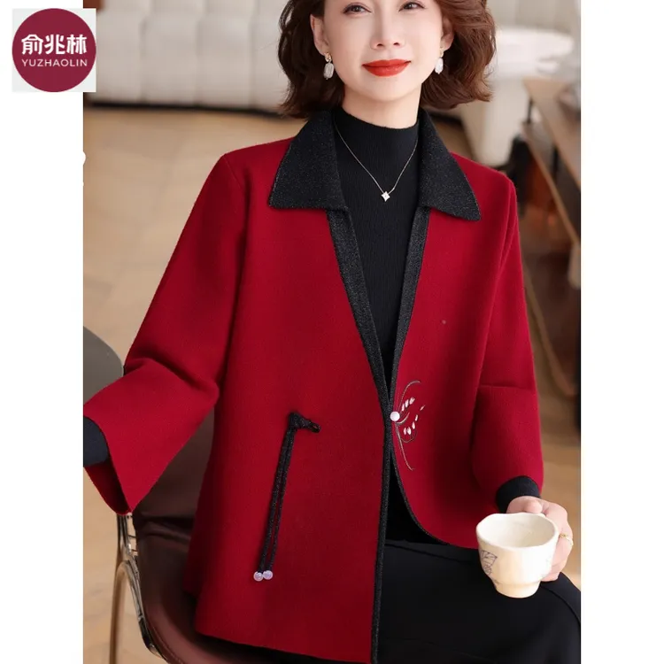 俞兆林新中式妈妈秋装针织外套2025新款中老年人女春秋高贵国风开