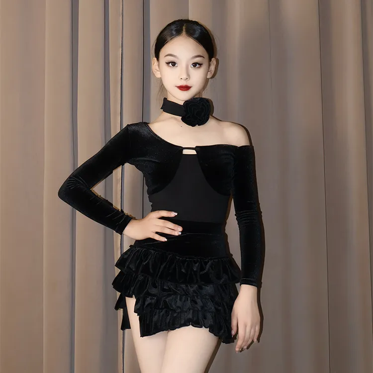 2025新款拉丁舞服女童练功服套装少儿训练服秋冬季表演儿童演出服