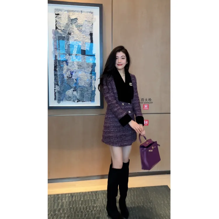 【N·COU】25冬新款【红到发紫】小香风拼接白鸭绒羽绒服DY92287