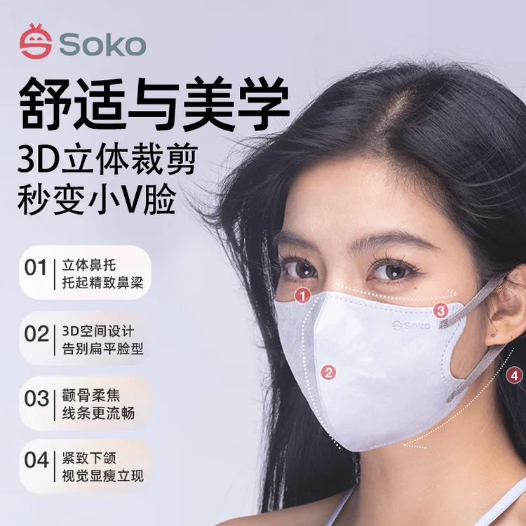 SOKO轻颜口罩【干皮敏皮拍】3D立体一次性独立包装轻薄美颜显脸小