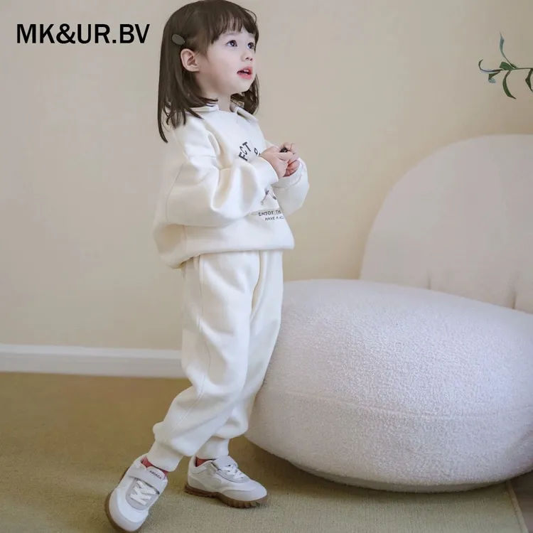 MK&UR.BV女童秋装儿童秋季套装纯棉韩系翻领卫衣休闲卫裤两件套