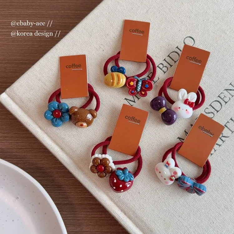 新款复古色系儿童发圈女童卡通扎头发橡皮筋宝宝头绳皮套发绳头饰