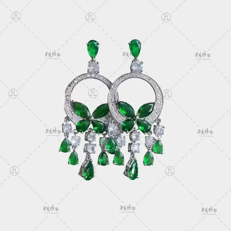 铜合金仿水晶耳饰 JF 翠韵环影蝴蝶耳钉 11078