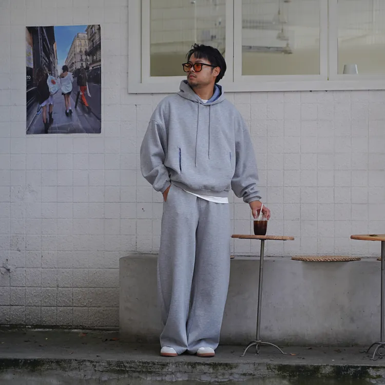 秋冬套装Miu系极简撞色格子情侣款套头连帽卫衣+微弯刀直筒休闲裤