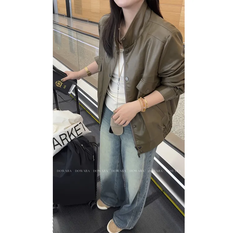大婉酱微胖定制【赛博皮衣】韩系美拉德皮衣外套宽松夹克上衣8870D