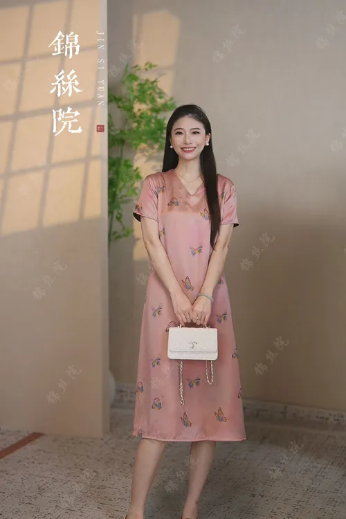 锦丝院【粉蝶舞】季末福利重缎皮子老料复古时尚连衣裙662228