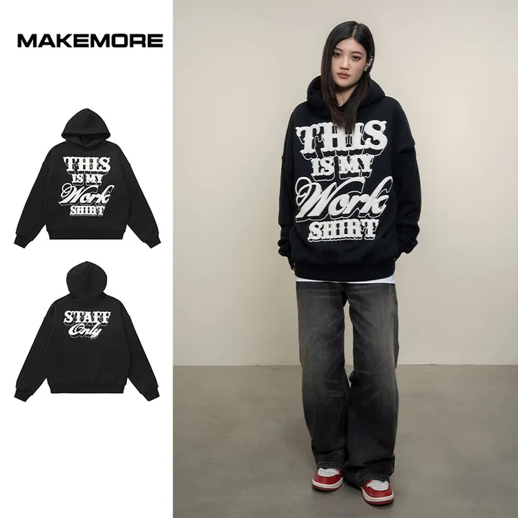 Makemore{重磅贴皮}卫衣新款秋冬男女重工刺绣连帽美式休闲上衣潮
