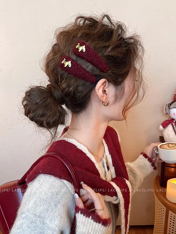 红色金标小马毛绒儿童发夹女前额侧边夹2025新款刘海夹子高端发卡