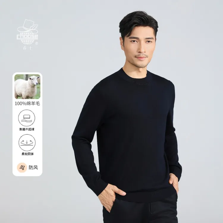CHOOSE/乔士【100%绵羊毛】套头标准款圆领衫毛衣保暖男装秋冬百搭