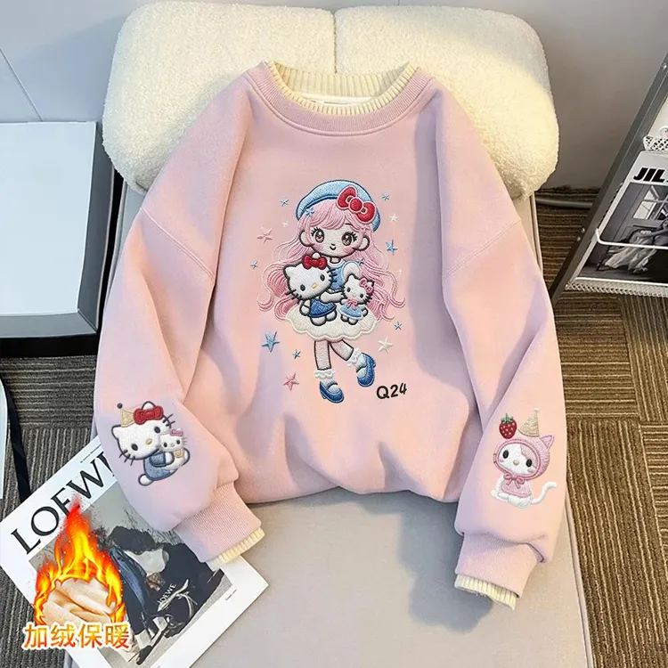 【卡通系】女童圆领卫衣2025新款儿童休闲上衣女孩秋季加绒加厚卫衣