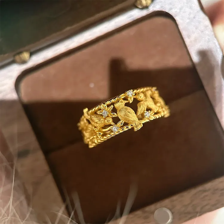 钛钢戒指 喜鹊登梅复古不掉色戒指轻奢小众高级感食指戒开口尾戒