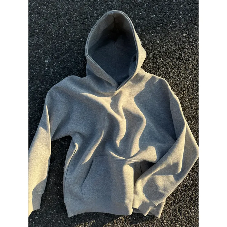 花灰色高克重磅连帽卫衣男款春秋高品质boxy外套cleanfit情侣帽衫