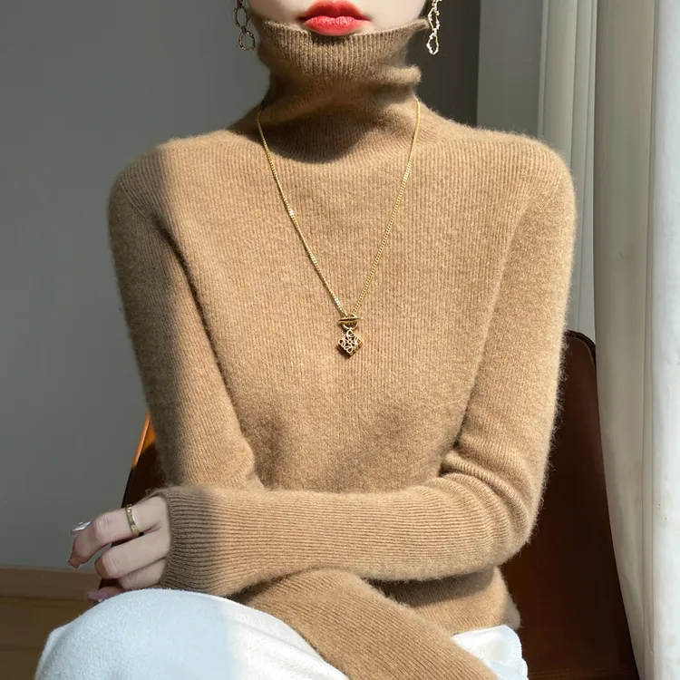 套头堆堆高领修身毛衣上衣慵懒风百搭长袖针织打底衫时尚毛呢内搭