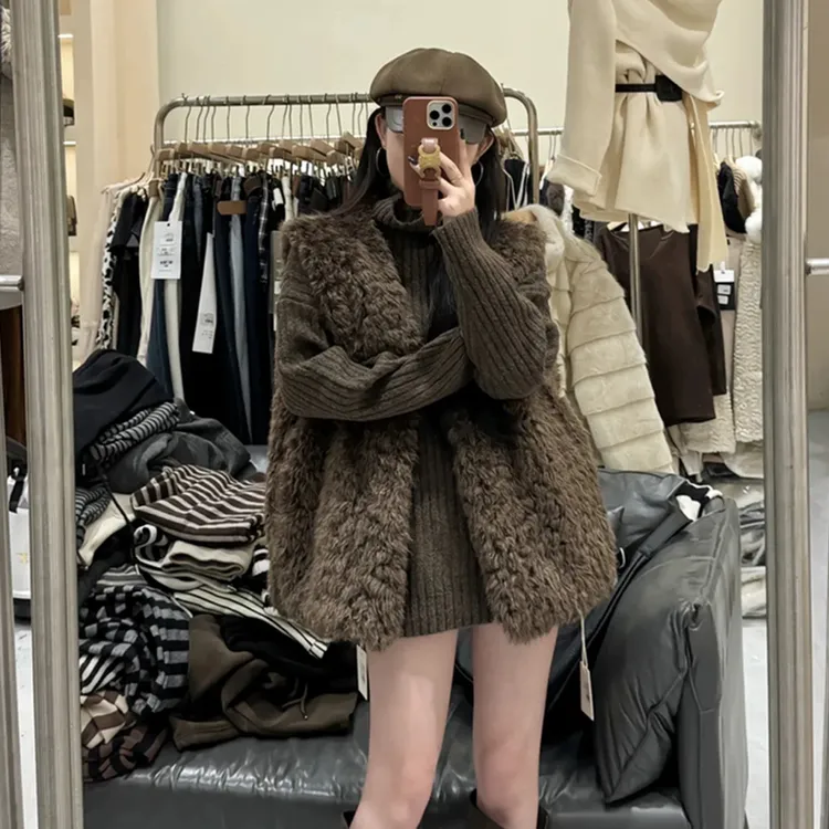 【加厚慵懒风】夹棉羊羔毛马甲外套女韩系冬季宽松百搭加厚马甲