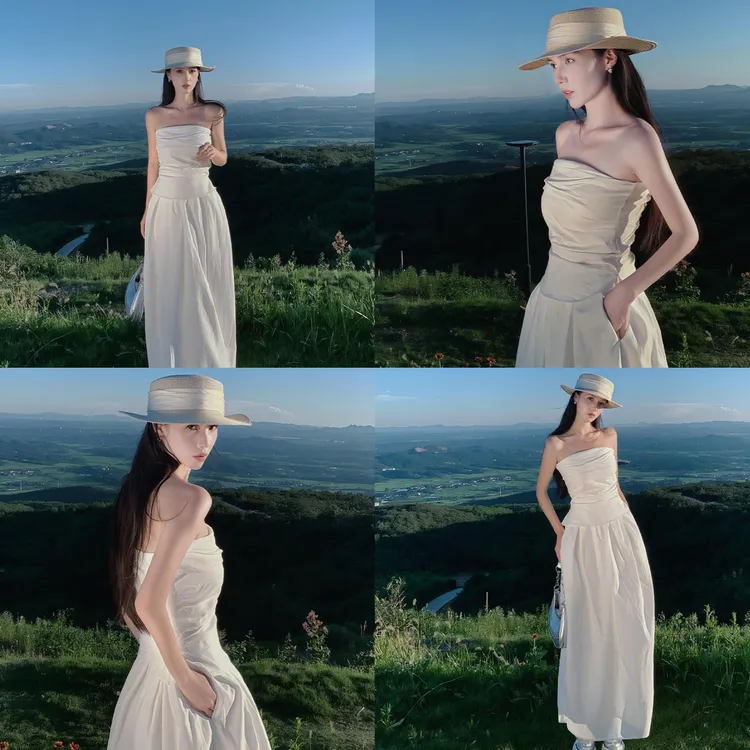 法式海边度假白色抹胸连衣裙子女夏季2025新爆款绝美漂亮套装长裙