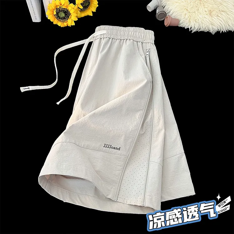玛斯柏短裤男士夏季冰丝侧边拉链痞帅港风薄款百搭宽松休闲五分裤