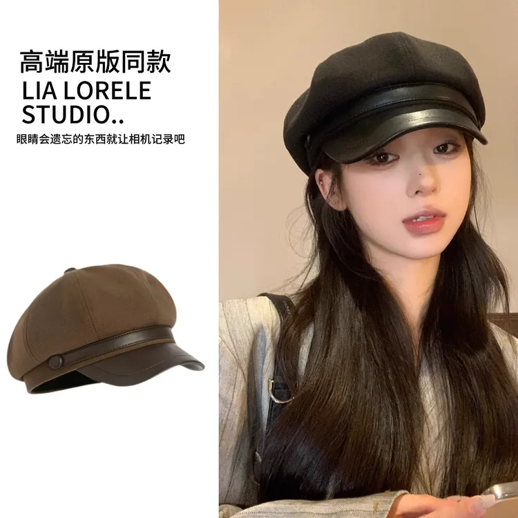 新款2025毛呢八角帽子女网红画家贝雷帽鸭舌ins百搭显脸小潮流帽