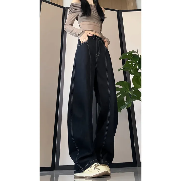 美式复古阔腿弯刀裤男潮牌高级感立体解构显瘦宽松高街牛仔长裤子