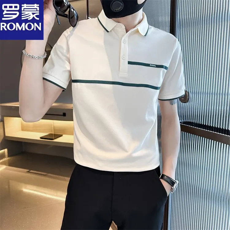 罗蒙韩版时尚健身T恤训练2025织带设计大码夏季短袖T恤翻领POLO衫
