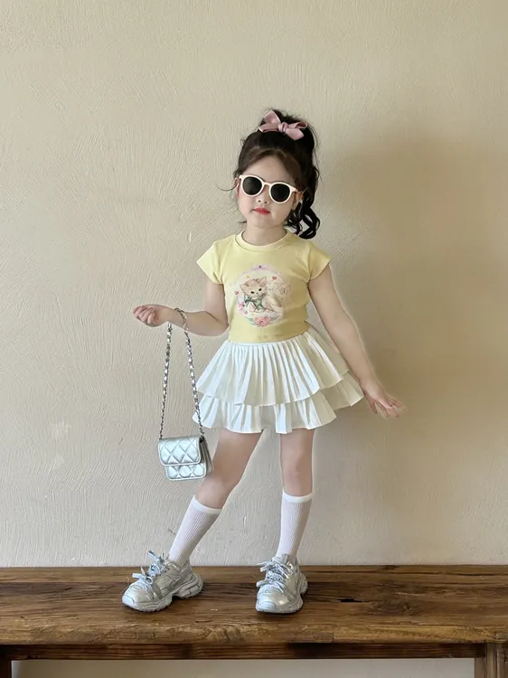女童夏季韩版短袖短裙套装2025夏新款洋气女宝半袖裙子两件套时髦