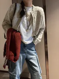 【Miss 程】东大门多色圆领粗线拉链开衫毛衣