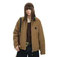 TGNS底特律复古拉毛夹棉棕色外套女秋冬保暖美拉德撞色休闲夹克男