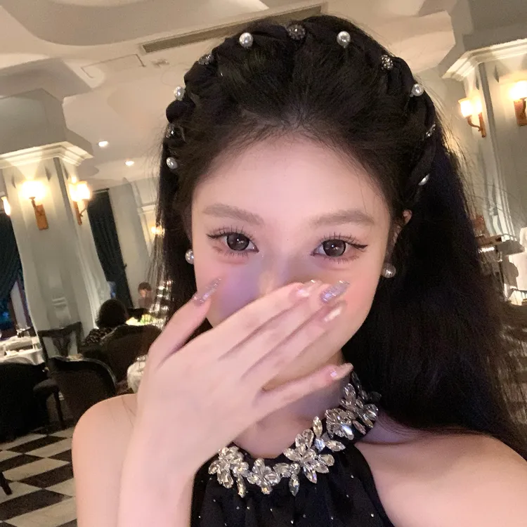 闪钻珠珠波浪发箍女高颅顶头箍发饰带齿防滑外戴发卡压发洗脸头饰