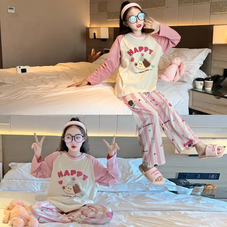 纯棉可爱女童睡衣2025新款初中生秋季少女风家居服儿童超好看套装